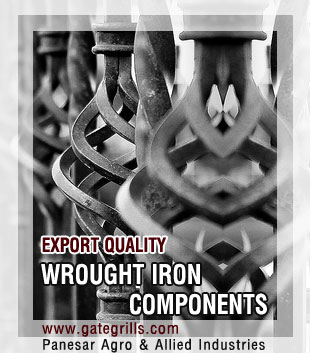 wrought iron components, ornamental iron hardware, gate grill items & accessories, fencing & railing, steel decorative products in india, punjab ludhiana