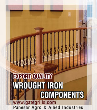 wrought iron components, ornamental iron hardware, gate grill items & accessories, fencing & railing, steel decorative products in india, punjab ludhiana