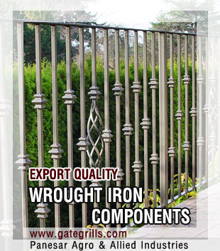 wrought iron components, ornamental iron hardware, gate grill items & accessories, fencing & railing, steel decorative products in india, punjab ludhiana