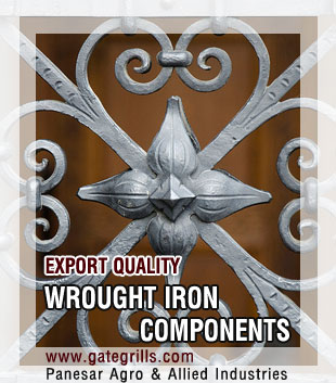 wrought iron components, ornamental iron hardware, gate grill items & accessories, fencing & railing, steel decorative products in india, punjab ludhiana