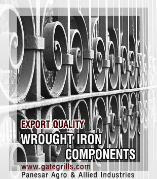 wrought iron components, ornamental iron hardware, gate grill items & accessories, fencing & railing, steel decorative products in india, punjab ludhiana