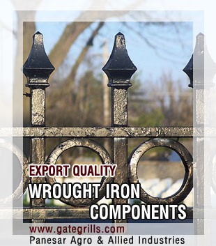 wrought iron components, ornamental iron hardware, gate grill items & accessories, fencing & railing, steel decorative products in india, punjab ludhiana