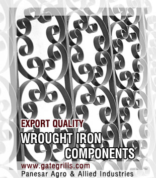 wrought iron components, ornamental iron hardware, gate grill items & accessories, fencing & railing, steel decorative products in india, punjab ludhiana