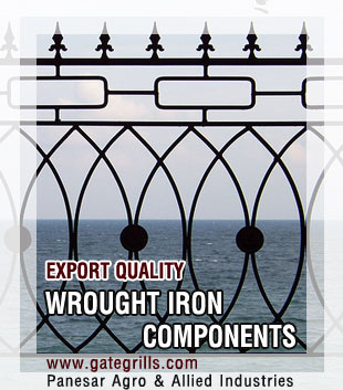 wrought iron components, ornamental iron hardware, gate grill items & accessories, fencing & railing, steel decorative products in india, punjab ludhiana